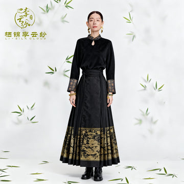 LI SILK CLOUD Top Stand Collar Draping Slim-fit Mulberry Silk Long Sleeve Office Blouse