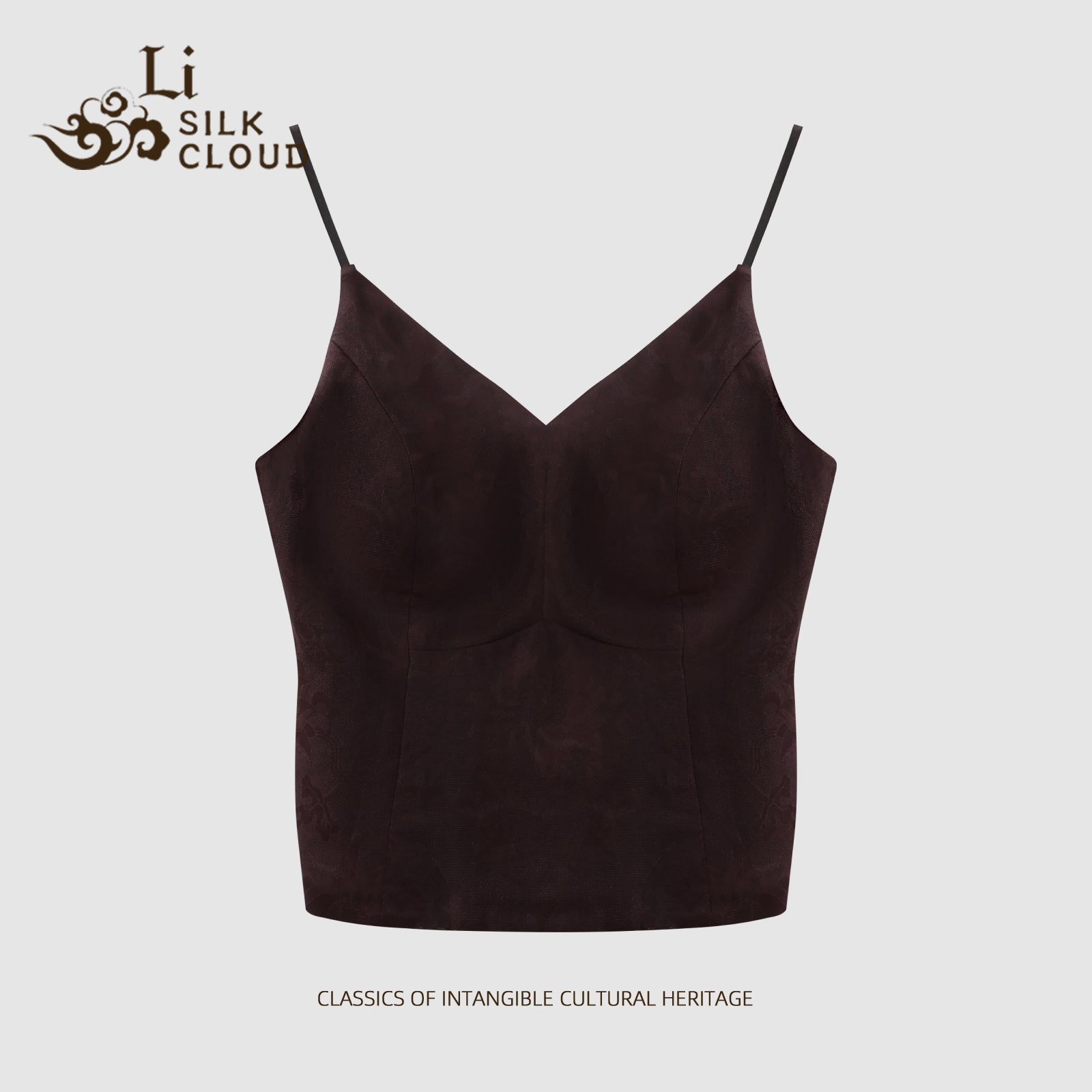 V-Neck Camisole - 100% Mulberry Silk, Chinese Style, Elegant Sleevel Guangdong Black Pearl Gambiered Guangdong Gauze xiangyunsha