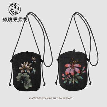 Phone Bag，Chinese Style Versatile Mini Shoulder Bag Guangdong Black Pearl Gambiered Guangdong Gauze xiangyunsha