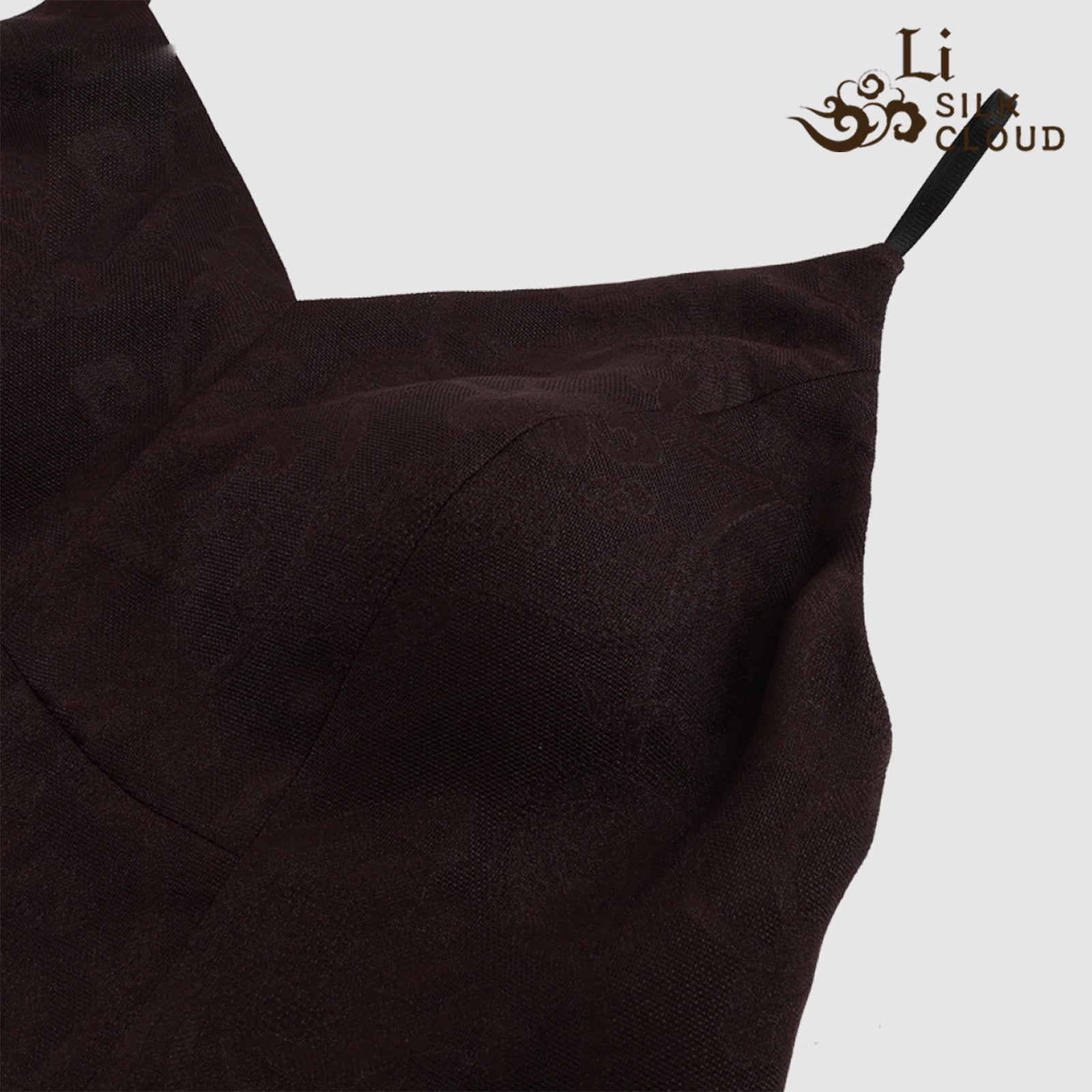 V-Neck Camisole - 100% Mulberry Silk, Chinese Style, Elegant Sleevel Guangdong Black Pearl Gambiered Guangdong Gauze xiangyunsha