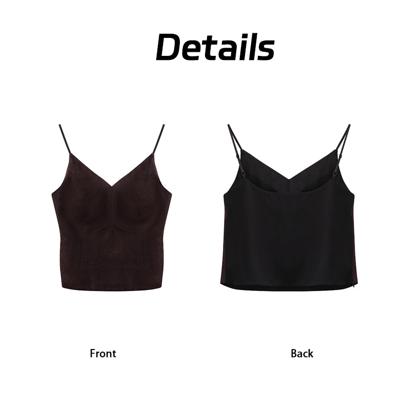 V-Neck Camisole - 100% Mulberry Silk, Chinese Style, Elegant Sleevel Guangdong Black Pearl Gambiered Guangdong Gauze xiangyunsha