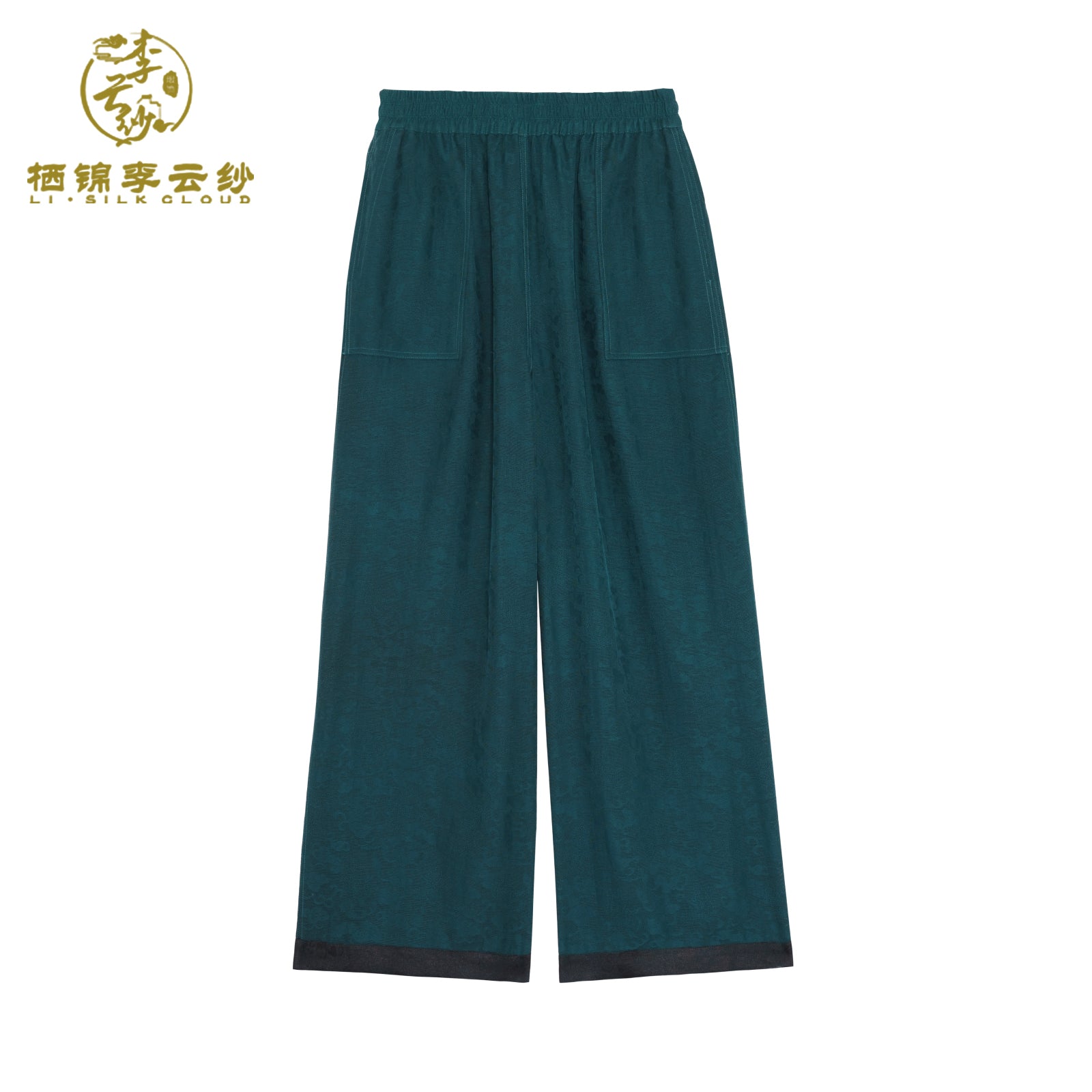 Embroidered color-blocked casual pants|two-colorpatchwork& Hidden Pockets | Guangdong Black Pearl Gambiered Guangdong Gauze xiangyunsha