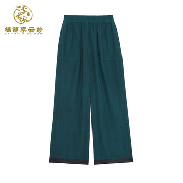 Embroidered color-blocked casual pants|two-colorpatchwork& Hidden Pockets | Guangdong Black Pearl Gambiered Guangdong Gauze xiangyunsha