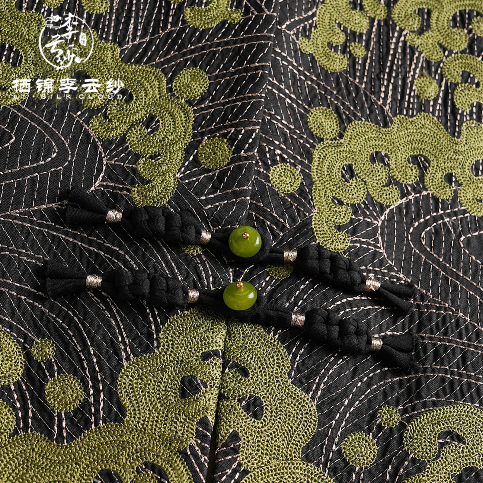 Vest - New Chinese Style, Loose Fit, Traditional EmbroideryWaistcoat Guangdong Black Pearl Gambiered Guangdong Gauze xiangyunsha