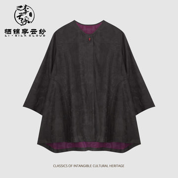 long Sleeve Top - 100% Mulberry Silk, Comfortable Breathable Guangdong Black Pearl Gambiered Guangdong Gauze xiangyunsha