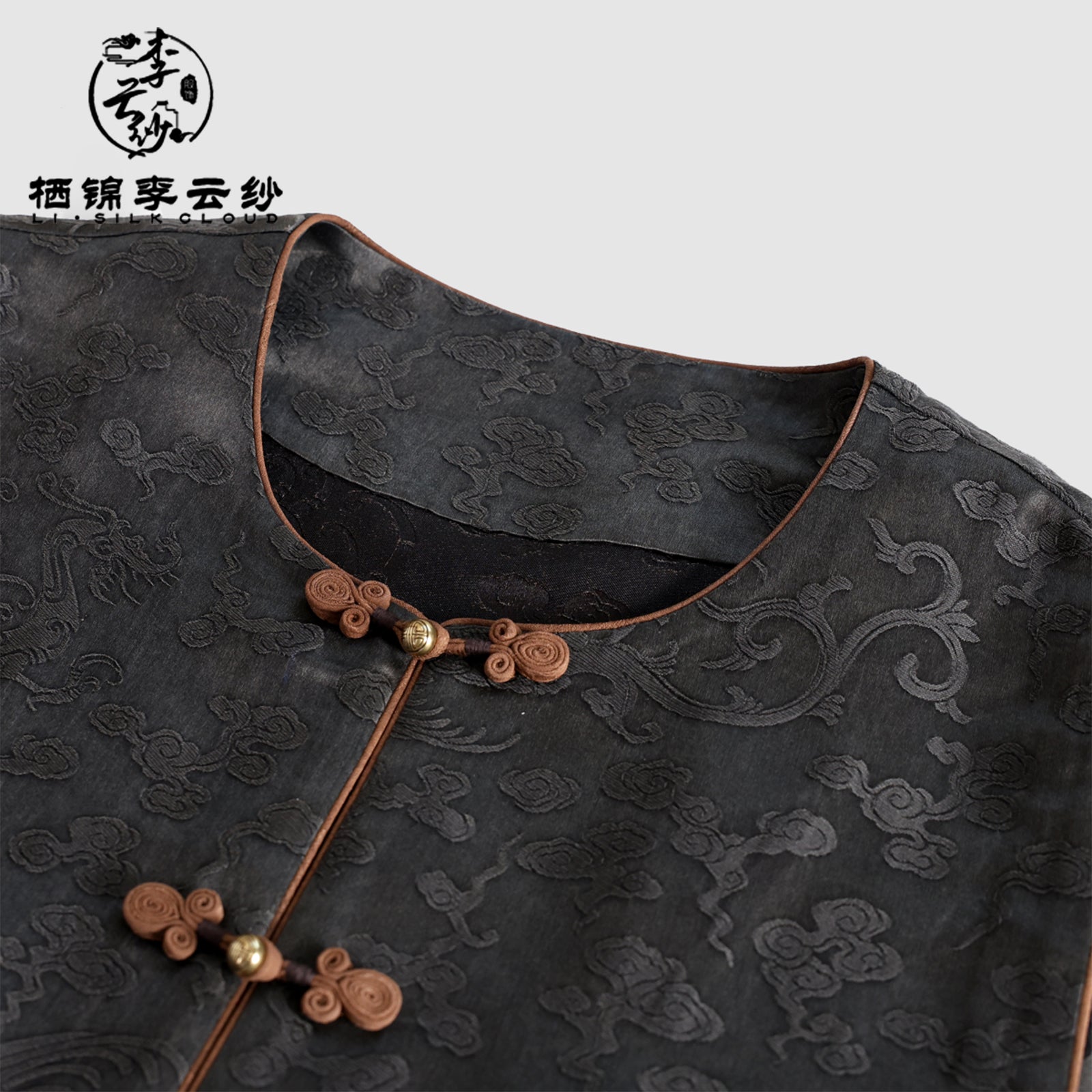 Vest - Skin-Friendly Silk Fabric, Elegant Oriental Sleeveless Gilet Guangdong Black Pearl Gambiered Guangdong Gauze xiangyunsha