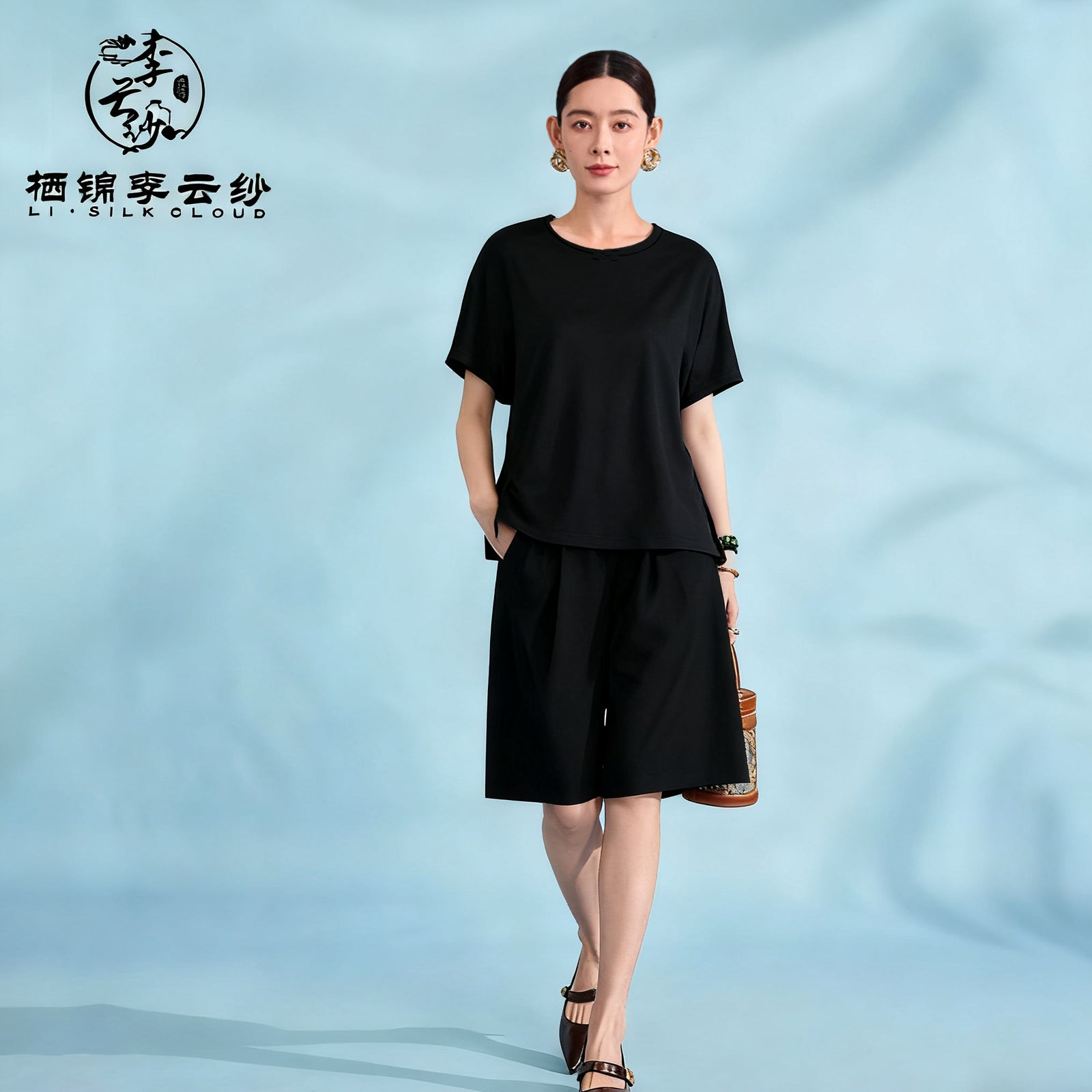 100% Cotton Casual T-Shirt for Women - Comfortable Soft Fabric,Guangdong Black Pearl Gambiered Guangdong Gauze xiangyunsha
