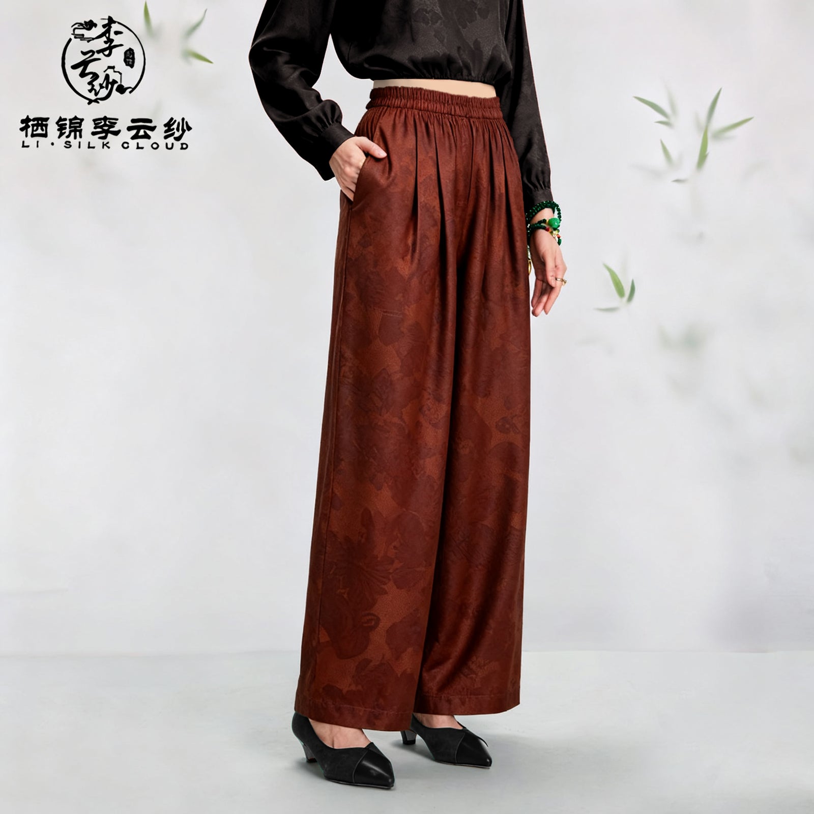Guangdong Black Pearl Gambiered Guangdong Gauze xiangyunsha Pants, Natural Tuberose Dye, High-Waisted for Longer Legs, Free Switch Between Work & Leisure Scenes