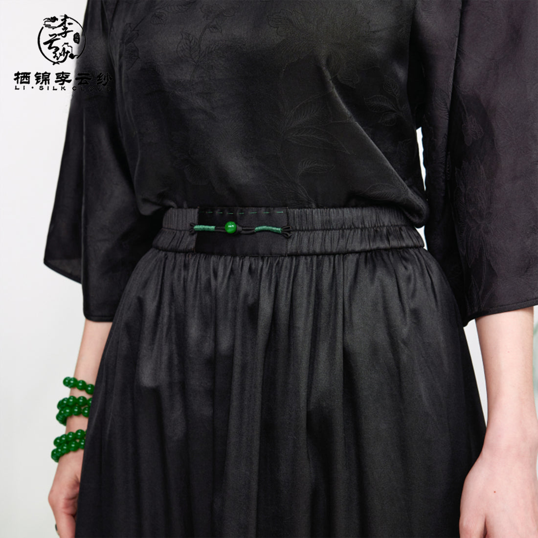 Skirt - Mulberry Silk, Retro Prints, Traditional Hanfu-Inspired Half Skirt Guangdong Black Pearl Gambiered Guangdong Gauze xiangyunsha