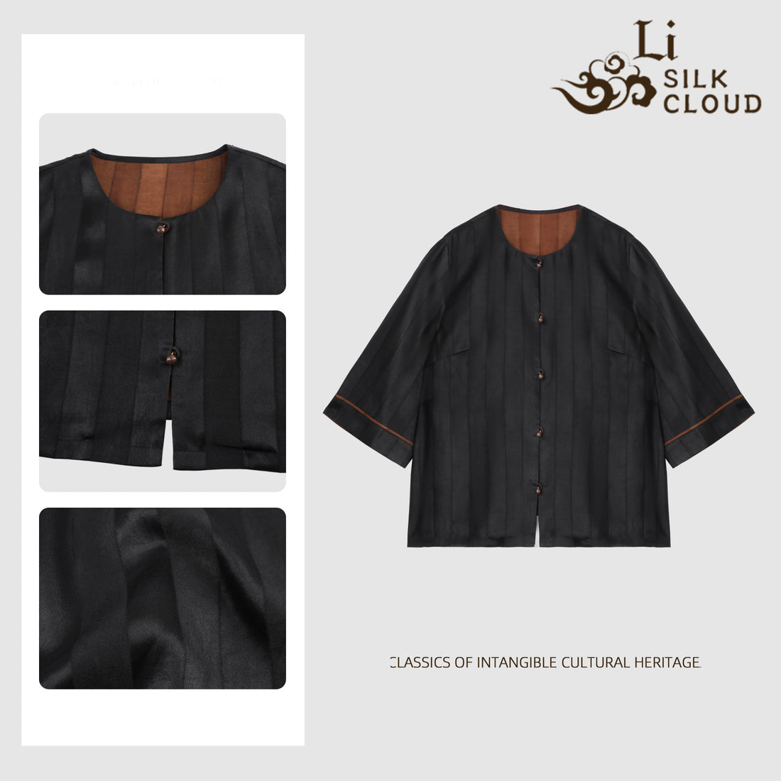 Xiangyunsha mature-style vertical pleated top · Cooling andbreathable   Guangdong Black Pearl Gambiered GuangdongGauze xiangyunsha