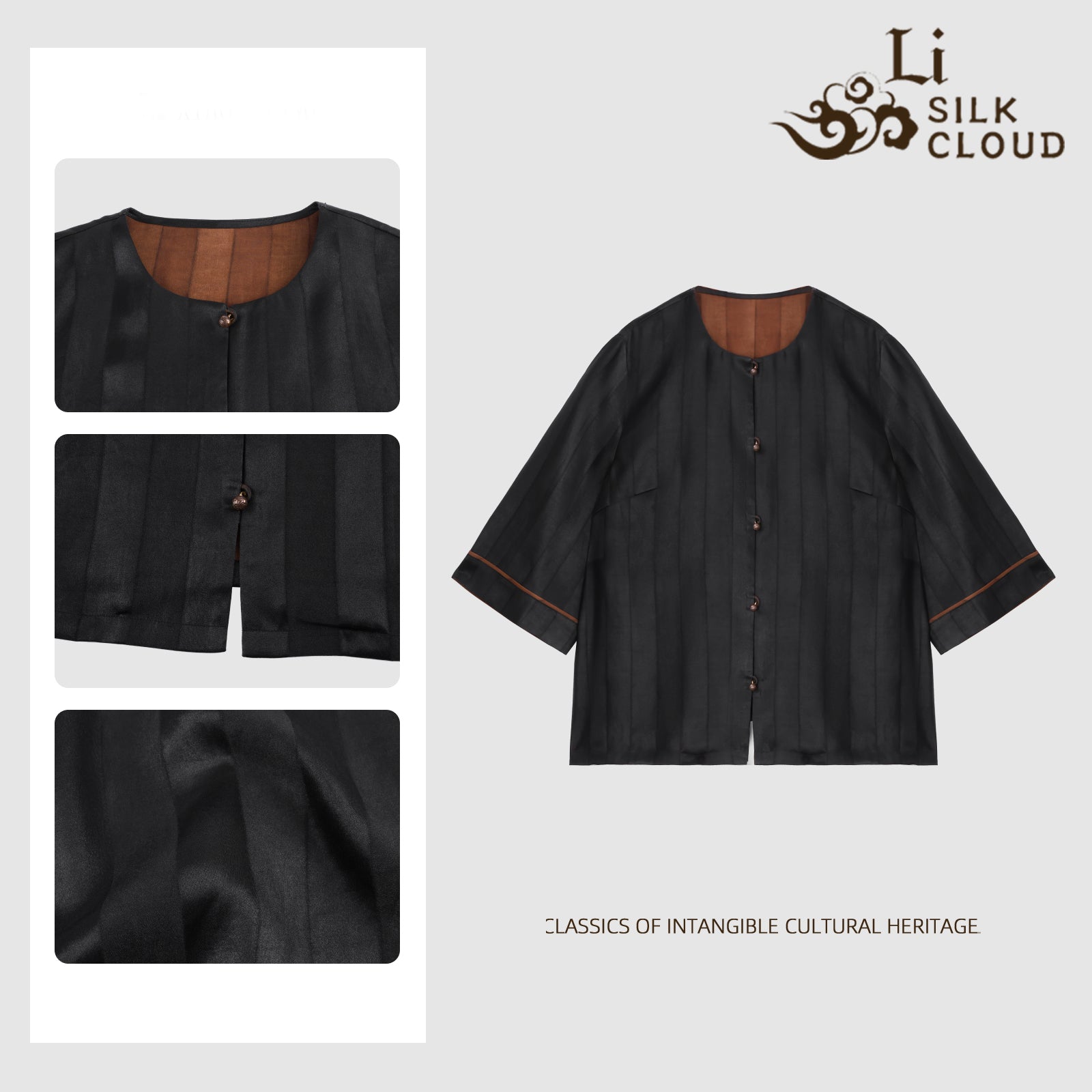 Xiangyunsha mature-style vertical pleated top · Cooling andbreathable   Guangdong Black Pearl Gambiered GuangdongGauze xiangyunsha
