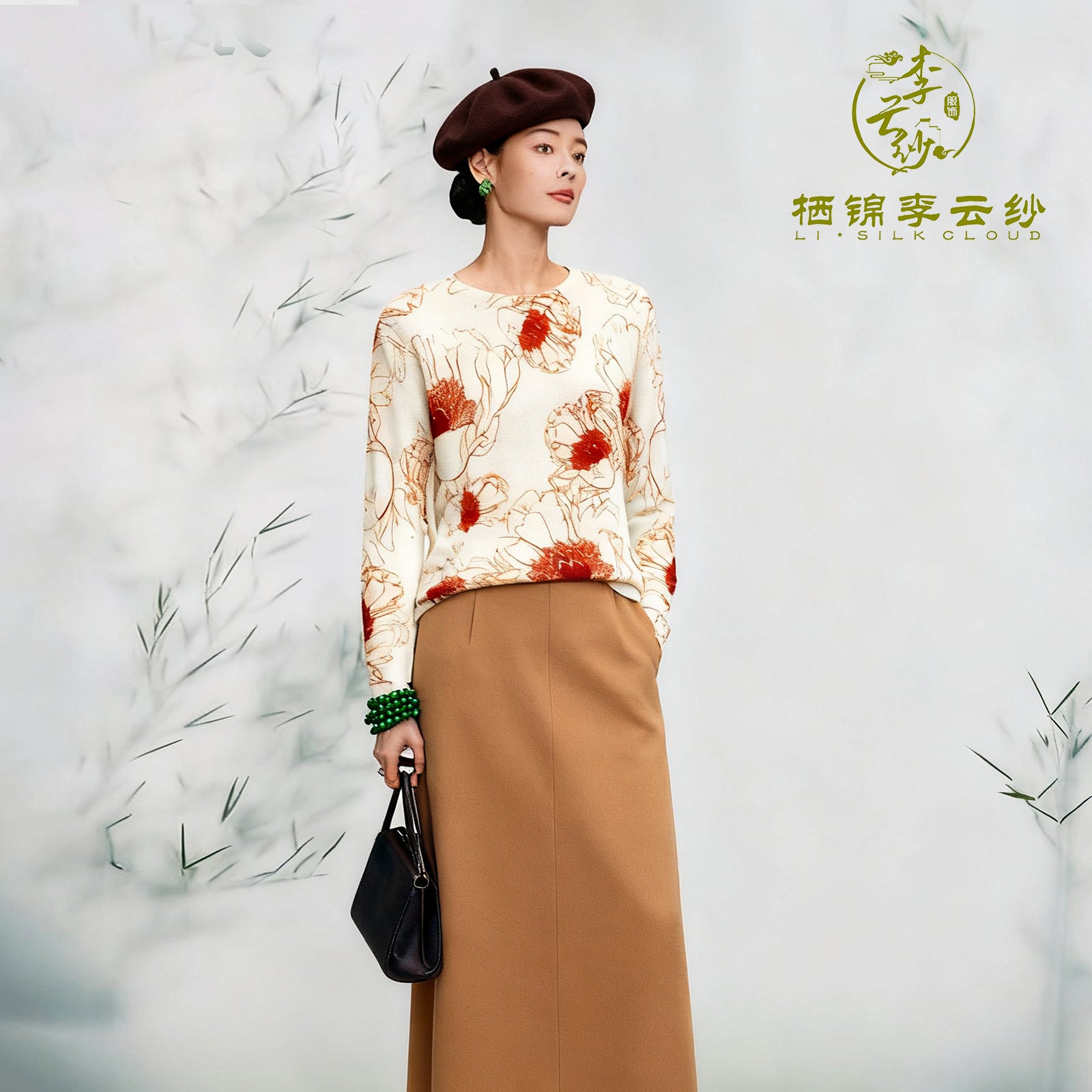 Guangdong Black Pearl Gambiered Guangdong Gauze xiangyunsha Top, Soft Warm & Non-Irritating, Gentle Look for Early Autumn Outer Wear, No Bulk When Layered Under Coats in Late Autumn