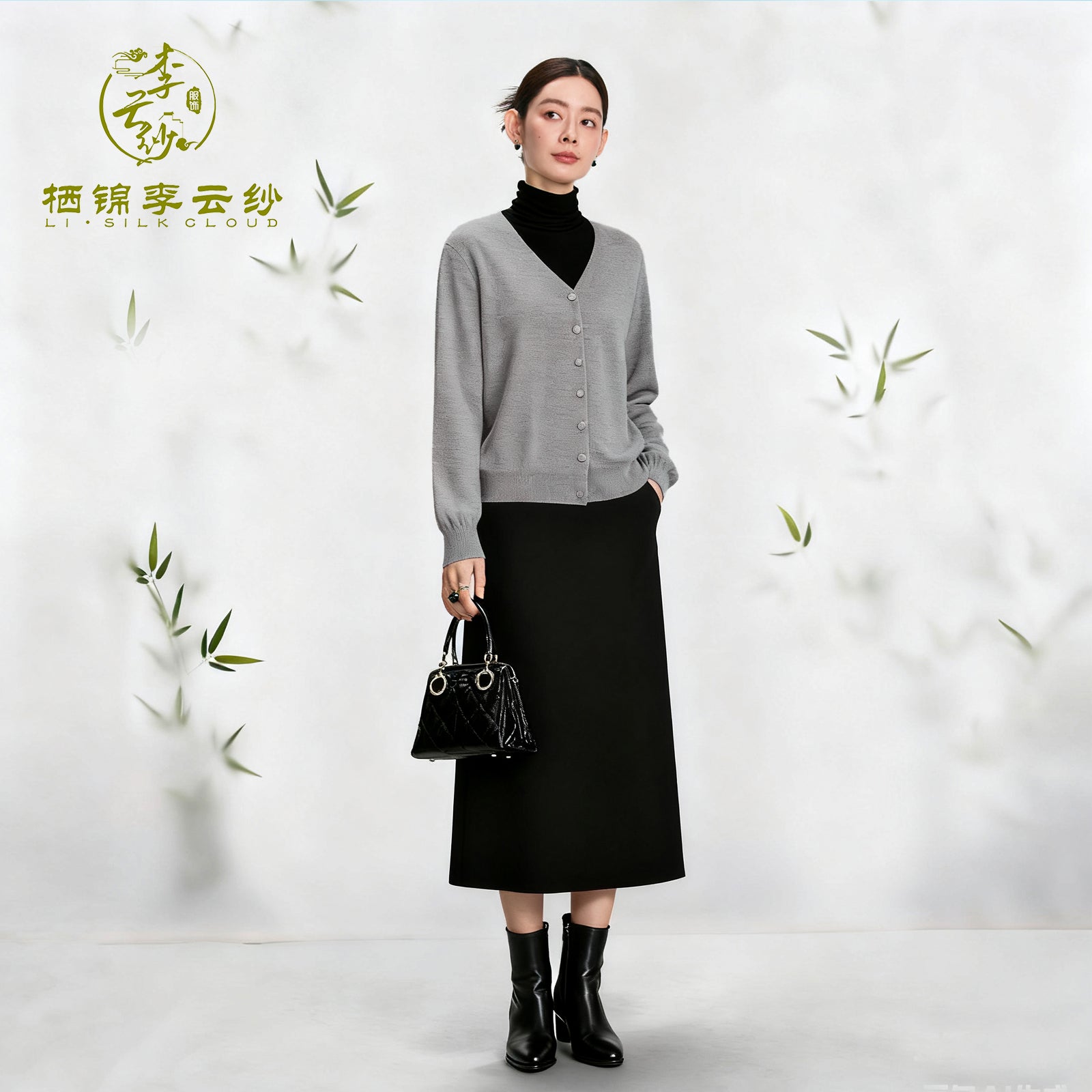 Guangdong Black Pearl Gambiered Guangdong Gauze xiangyunsha Coat, Neat Cutting to Shape Figure, Warm Without Bulk, Elegant with Midi Skirts for Dates