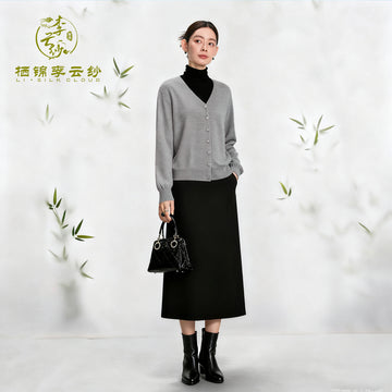 Guangdong Black Pearl Gambiered Guangdong Gauze xiangyunsha Coat, Neat Cutting to Shape Figure, Warm Without Bulk, Elegant with Midi Skirts for Dates
