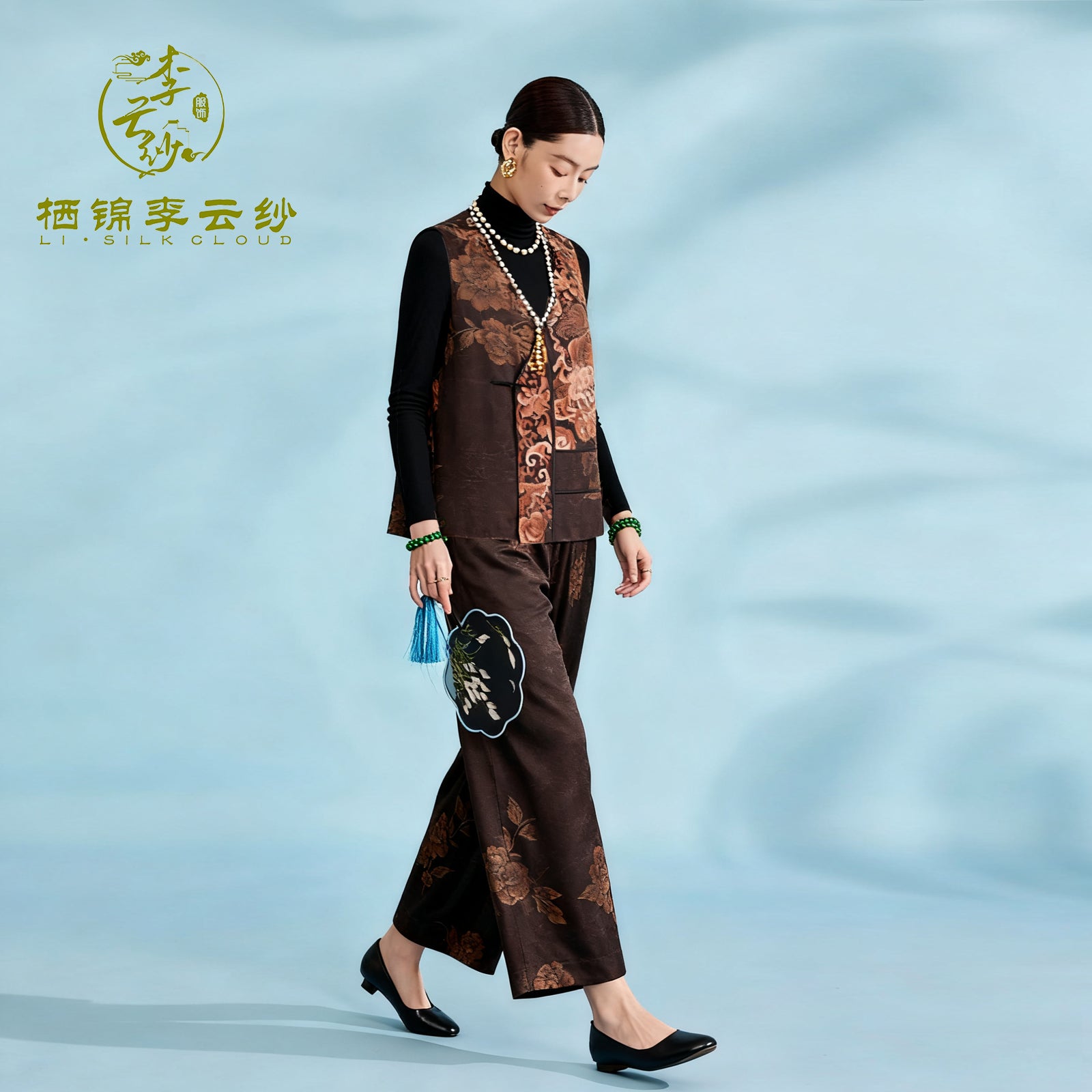 Guangdong Black Pearl Gambiered Guangdong Gauze xiangyunsha Vest Set, Natural Tuberose Dye, Ancient Sun-Drying Craft, High-Waisted for Longer Legs, Universal for Work