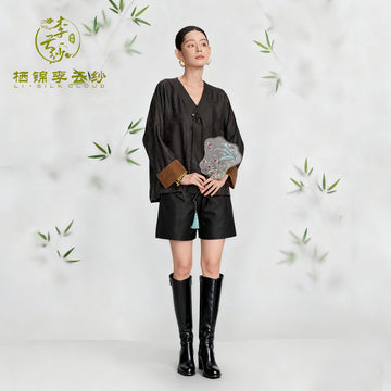 Guangdong Black Pearl Gambiered Guangdong Gauze xiangyunsha Shorts, Silk Blend, Lengthens Legs & Hides Hips, Neat Look with Long-Sleeve Tops in Early Autumn