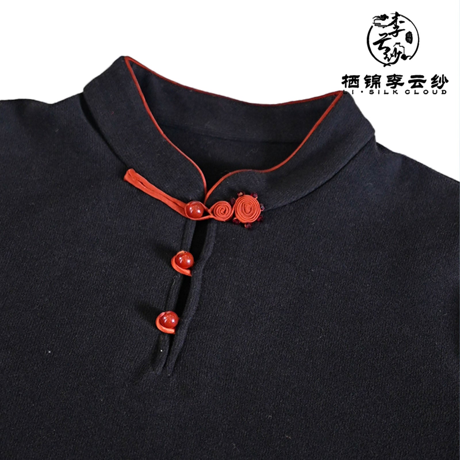 Long Sleeve Top，Classic Knot Buttons Oriental  Guangdong Black Pearl Gambiered Guangdong Gauze xiangyunsha