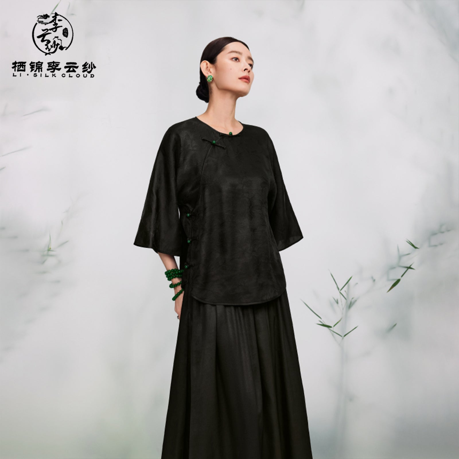 Skirt - Mulberry Silk, Retro Prints, Traditional Hanfu-Inspired Half Skirt Guangdong Black Pearl Gambiered Guangdong Gauze xiangyunsha