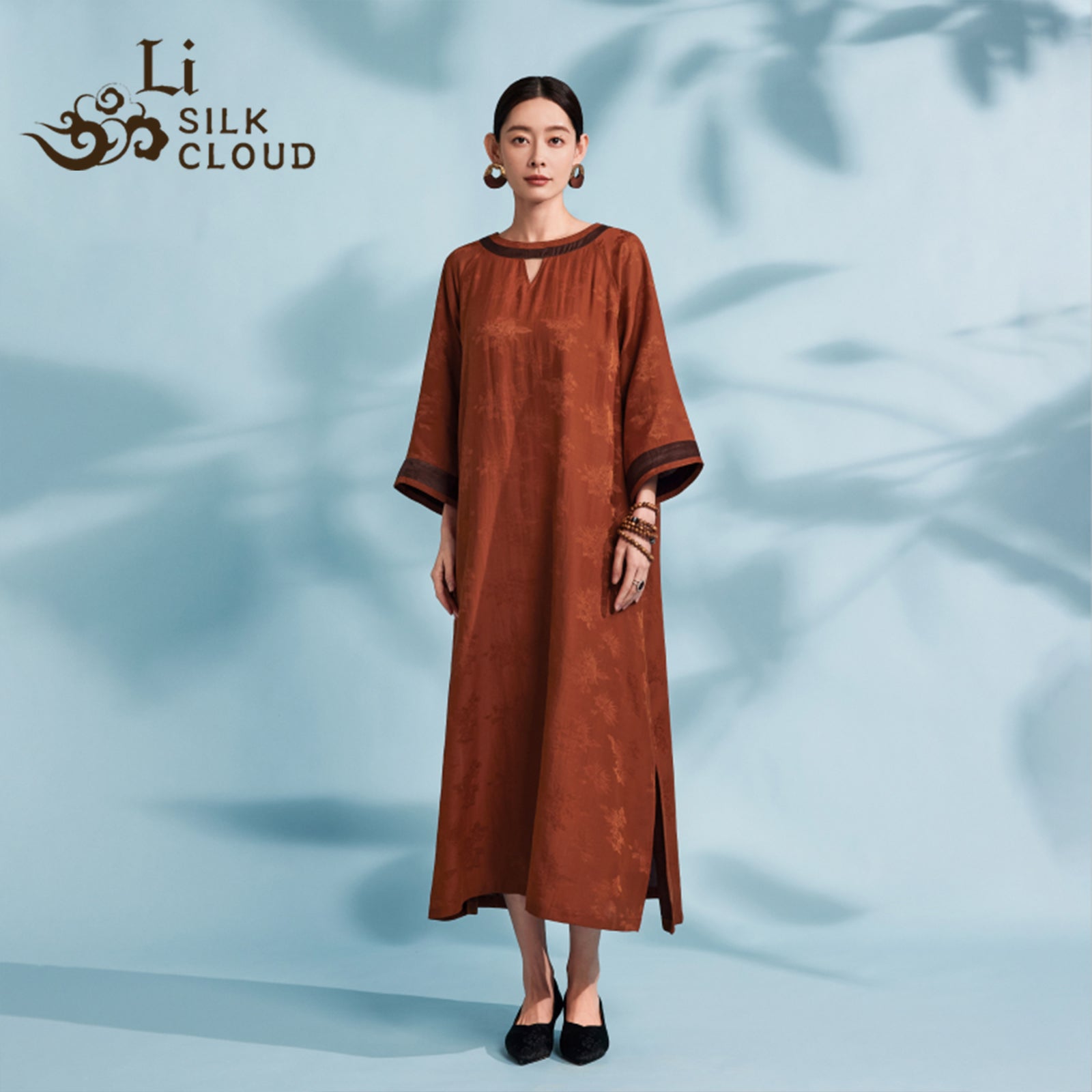 Xiangyunsha Silk Dress | Detachable Belt = 2Styles | Sweat-Free Draped Luxury Guangdong Black PearlGambiered Guangdong Gauze xiangyunsha