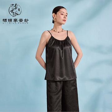 Camisole Top - 100% Natural Silk, Elegant Sleeveless Design，Guangdong Black Pearl Gambiered Guangdong Gauze xiangyunsha