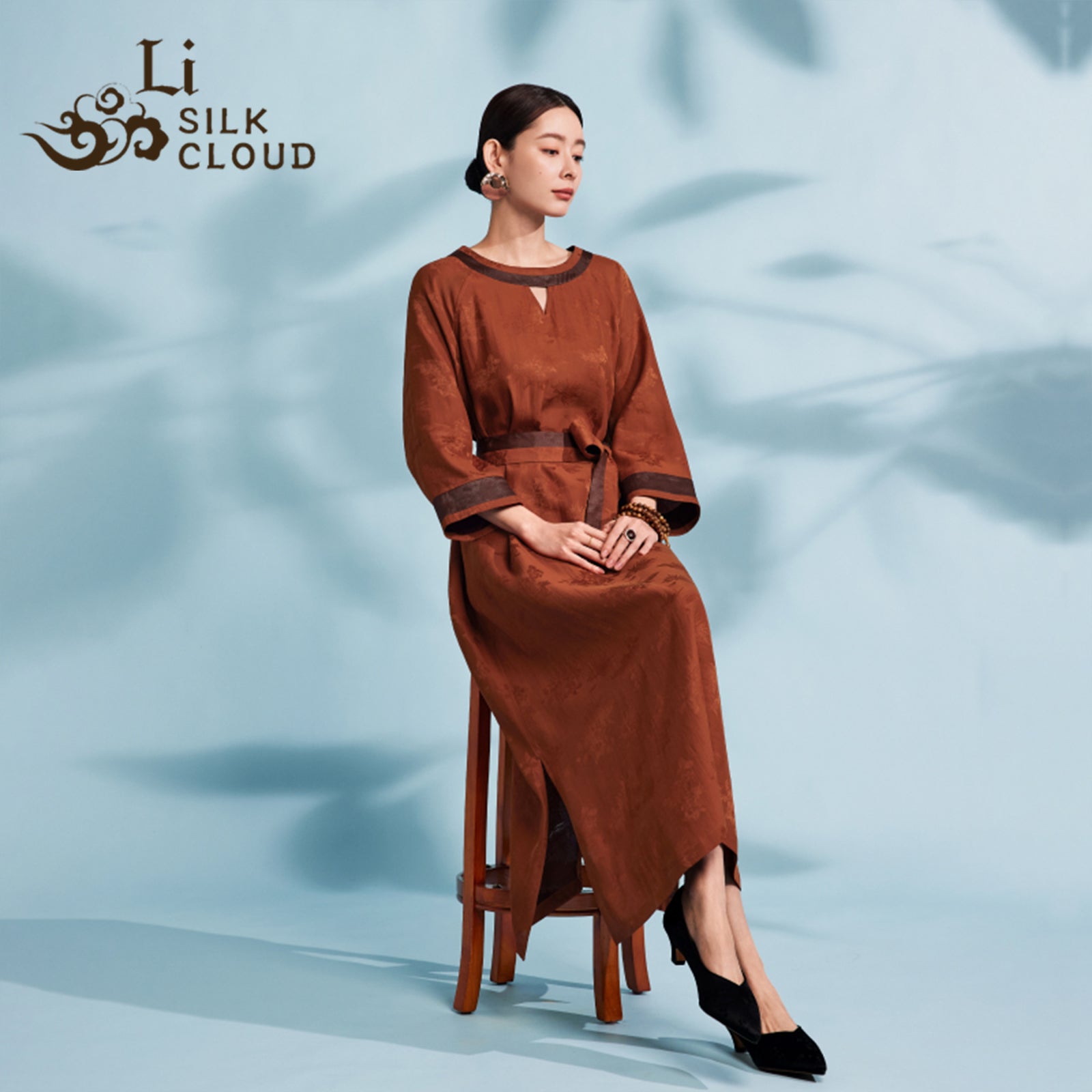 Xiangyunsha Silk Dress | Detachable Belt = 2Styles | Sweat-Free Draped Luxury Guangdong Black PearlGambiered Guangdong Gauze xiangyunsha