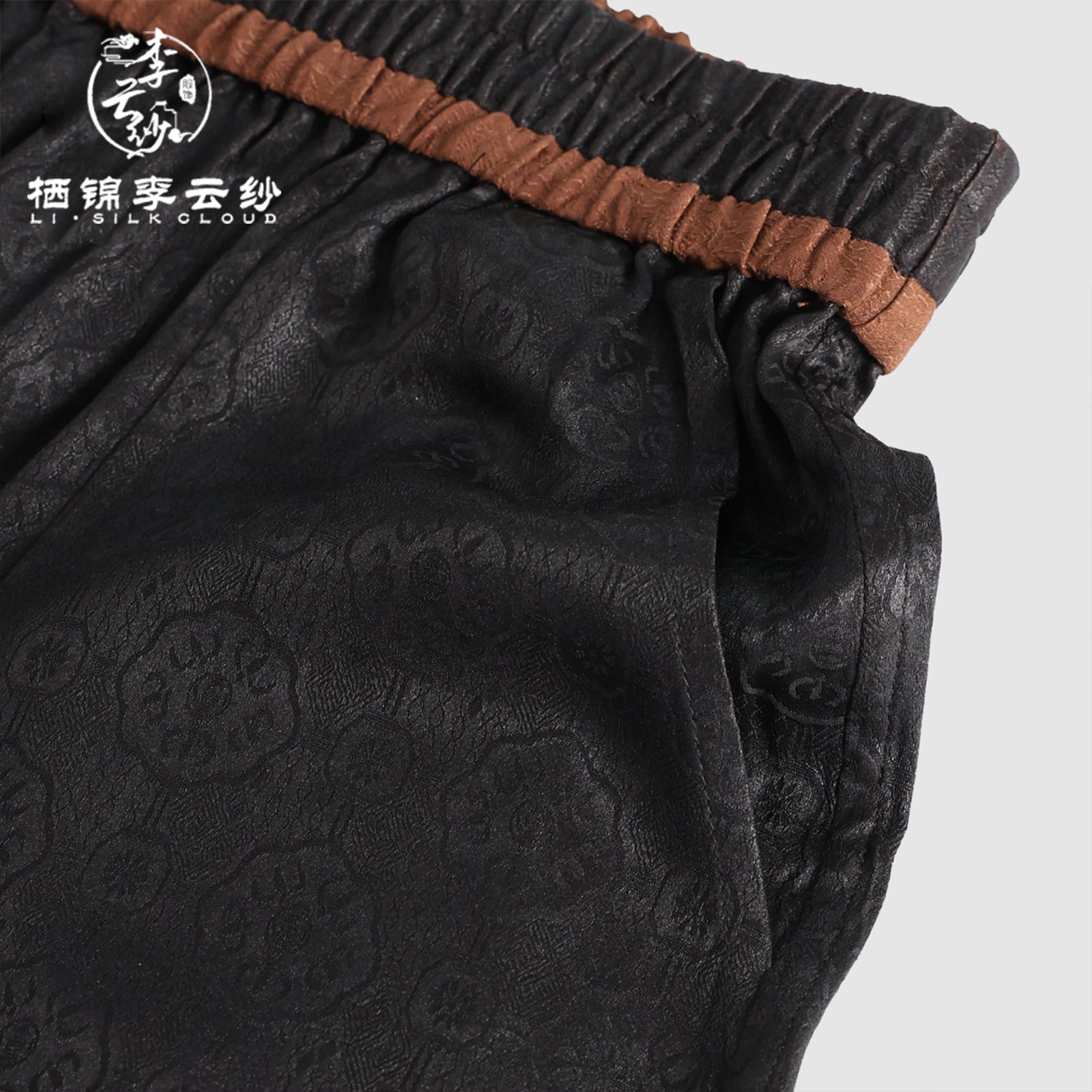 Long Pants - 100% Mulberry Silk, Chinese Style, Comfortable Silk Guangdong Black Pearl Gambiered Guangdong Gauze xiangyunsha