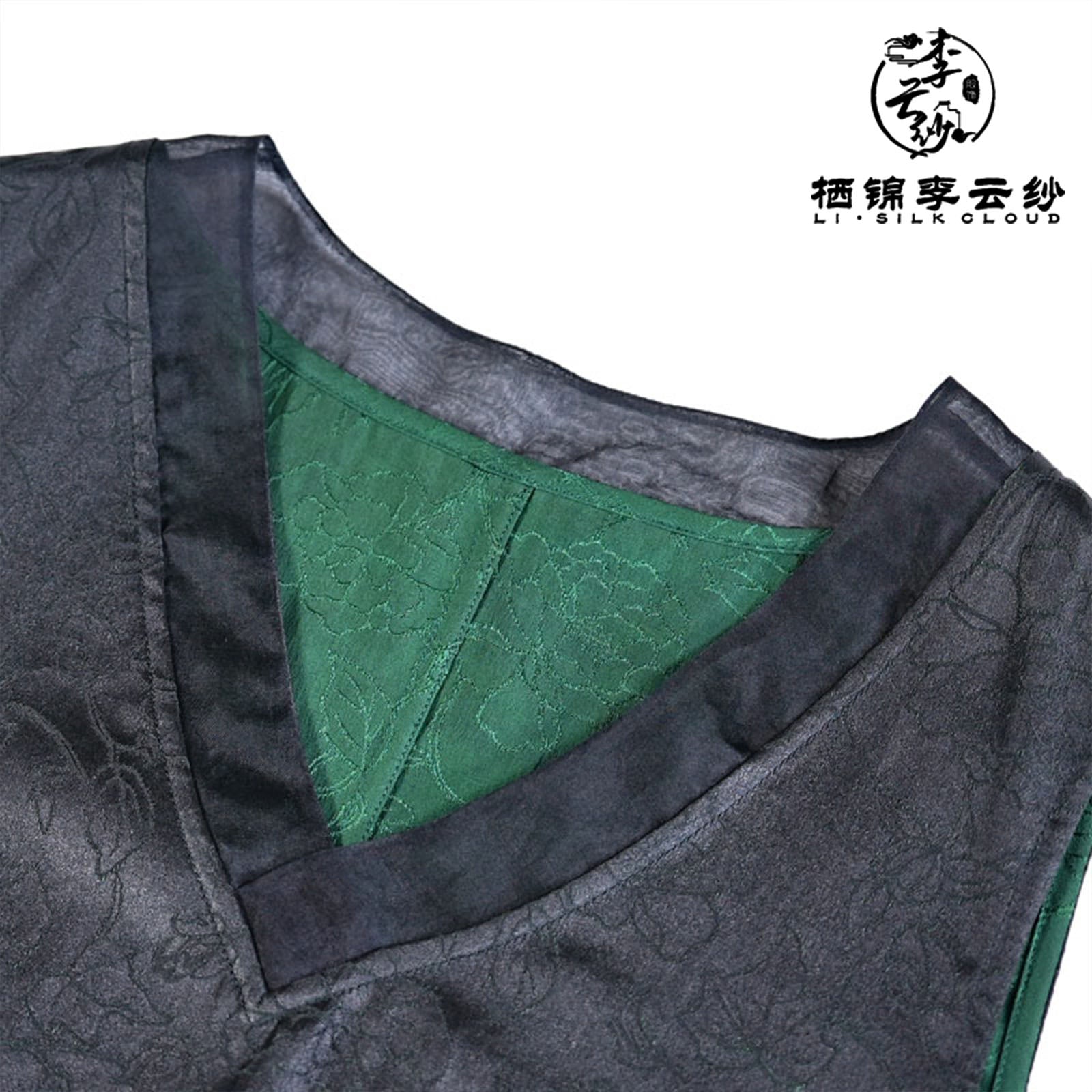 V-Neck Camisole Top ，Elegant Sleeveless Blouse, Oriental Silk Vest Guangdong Black Pearl Gambiered Guangdong Gauze xiangyunsha