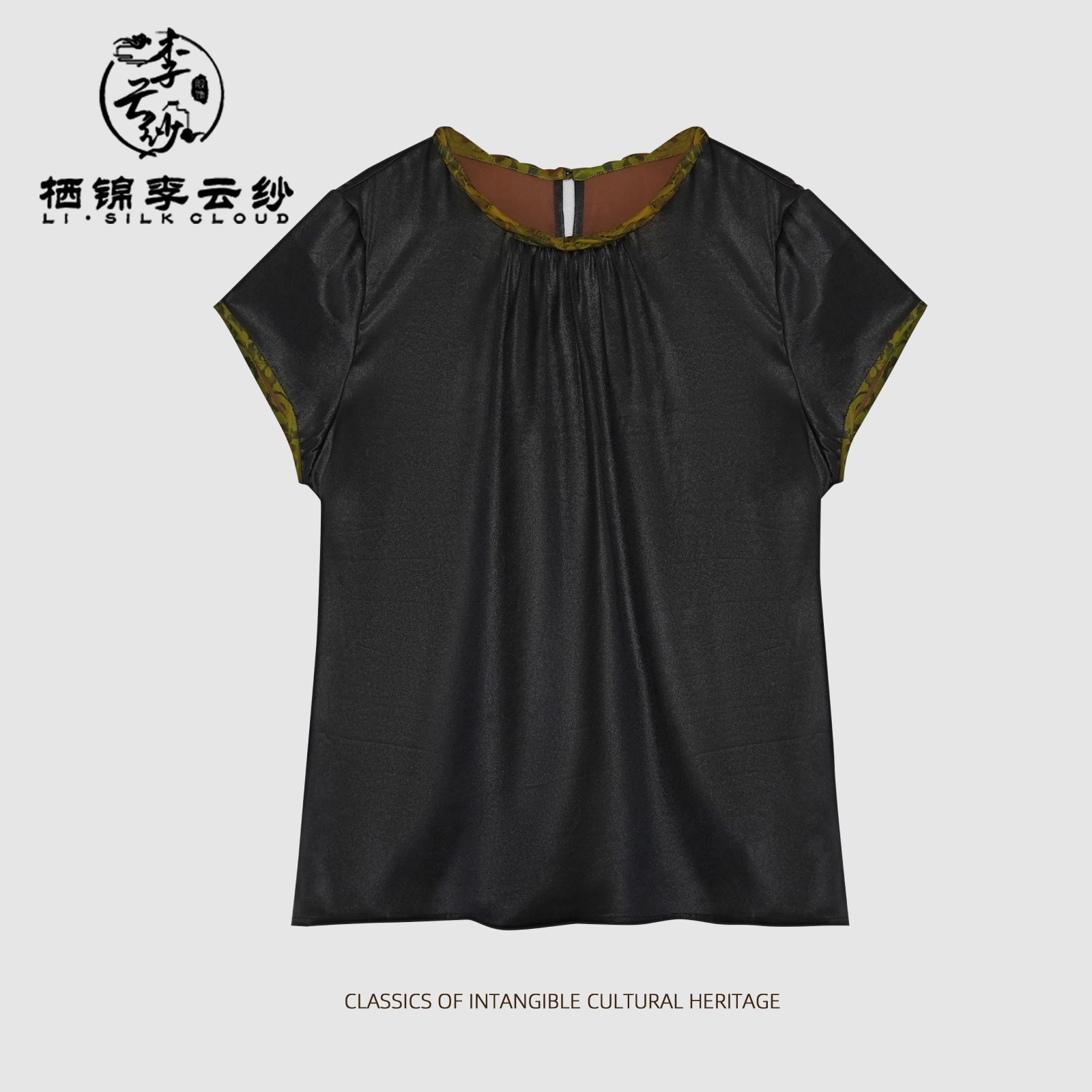Short Sleeve Blouse - Mulberry Silk Fabric, Chinese Style Casual Guangdong Black Pearl Gambiered Guangdong Gauze xiangyunsha