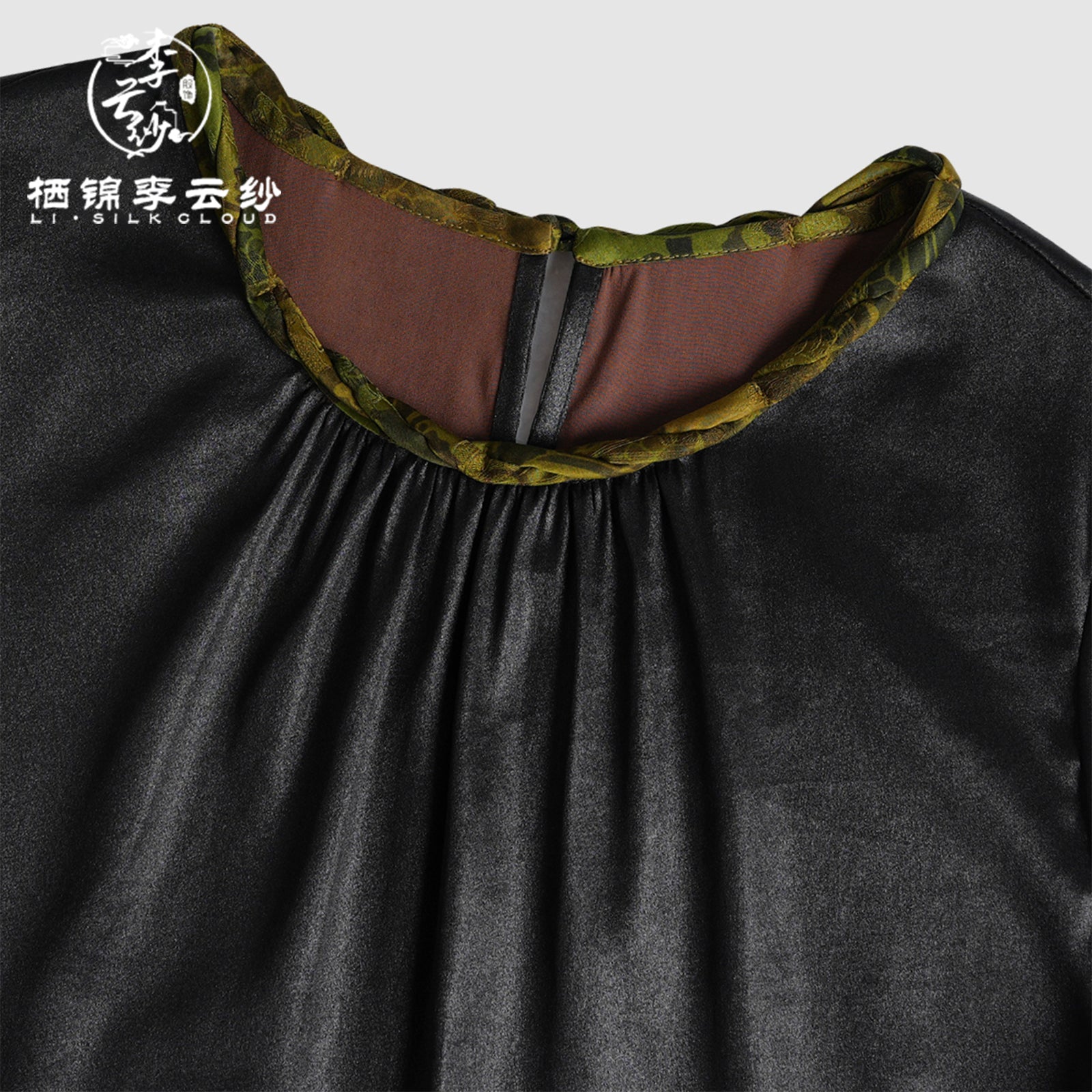 Short Sleeve Blouse - Mulberry Silk Fabric, Chinese Style Casual Guangdong Black Pearl Gambiered Guangdong Gauze xiangyunsha