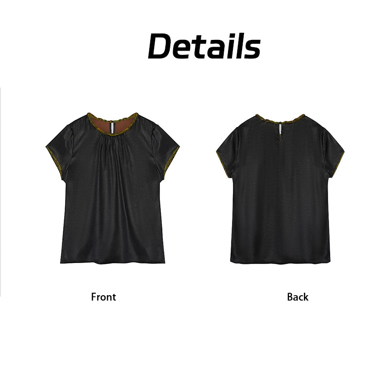 Short Sleeve Blouse - Mulberry Silk Fabric, Chinese Style Casual Guangdong Black Pearl Gambiered Guangdong Gauze xiangyunsha