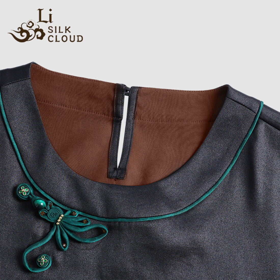 New Chinese-style Xiangyunsha top Jade green handmade rope knot Cloud-feel fabric Guangdong Black Pear Gambiered Guangdong Gauze xiangyunsha
