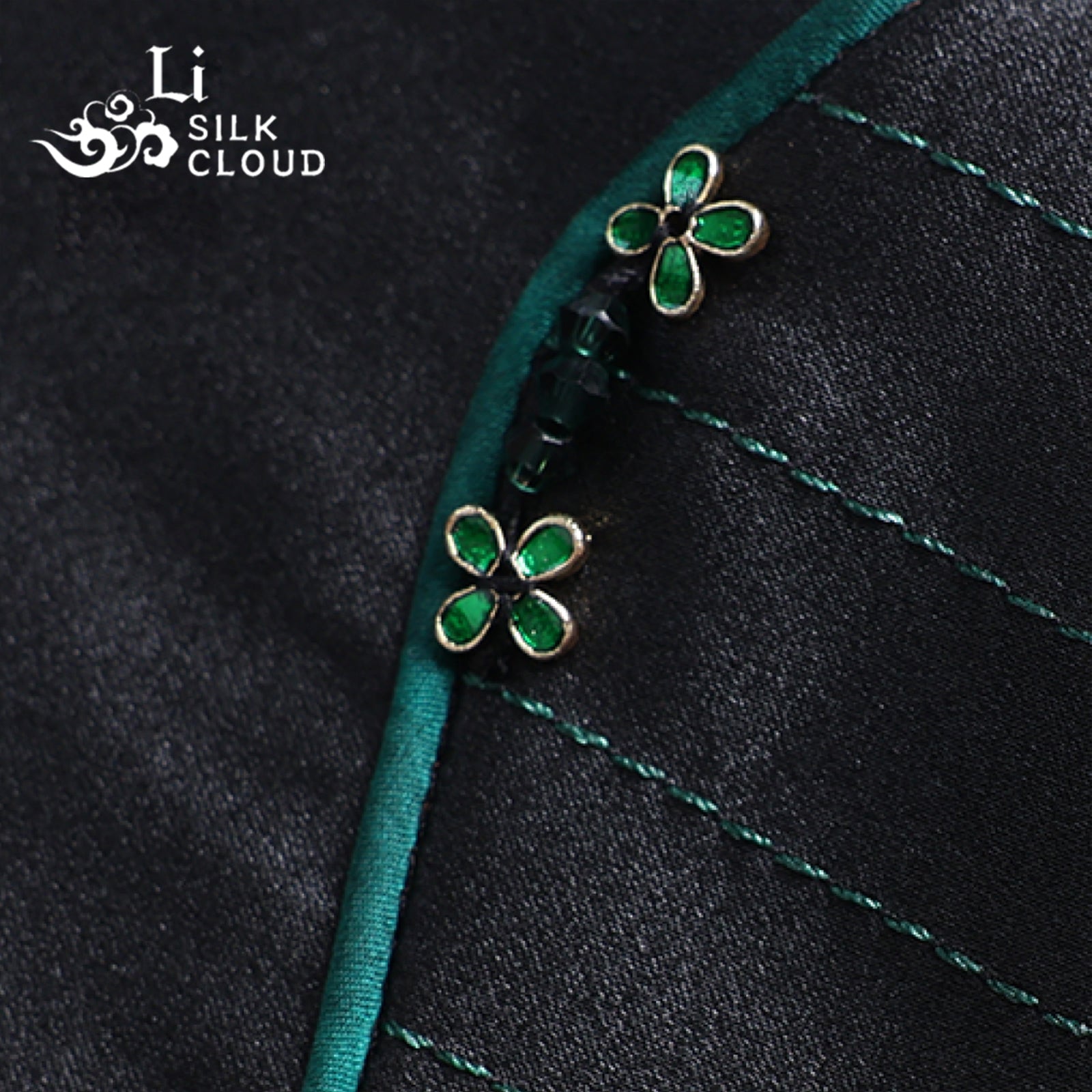 New Chinese-style Xiangyunsha top Jade green handmade rope knot Cloud-feel fabric Guangdong Black Pear Gambiered Guangdong Gauze xiangyunsha