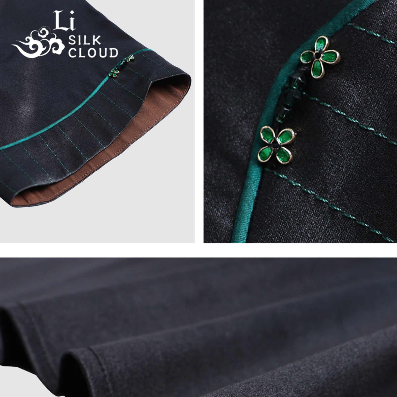 New Chinese-style Xiangyunsha top Jade green handmade rope knot Cloud-feel fabric Guangdong Black Pear Gambiered Guangdong Gauze xiangyunsha