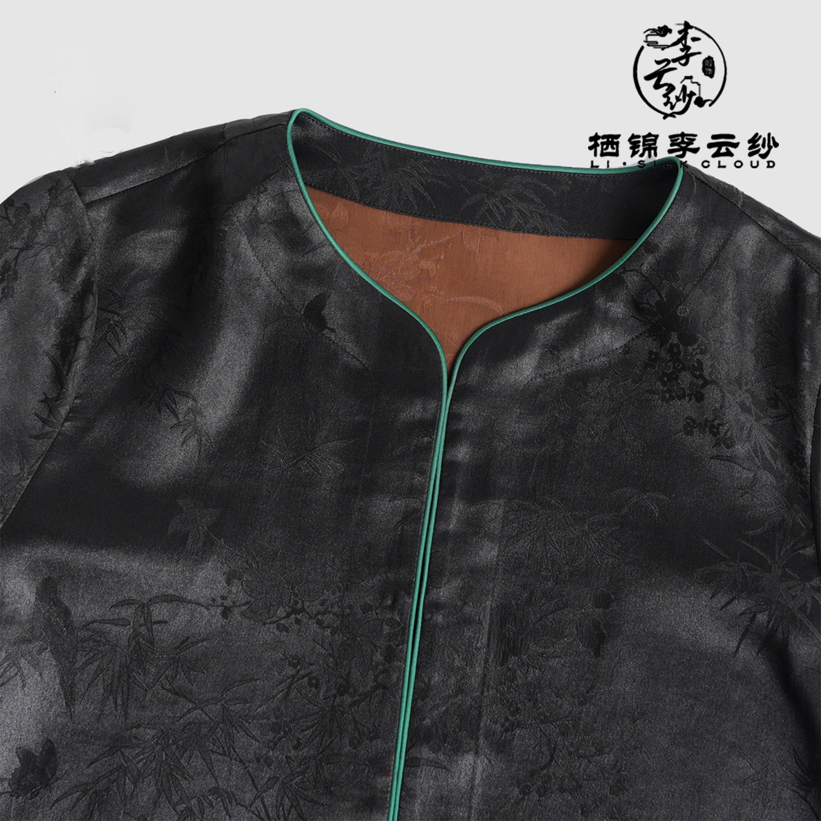 Outerwear，100% Mulberry Silk， Chinese Style Long Sleeve，Soft Guangdong Black Pearl Gambiered Guangdong Gauze xiangyunsha