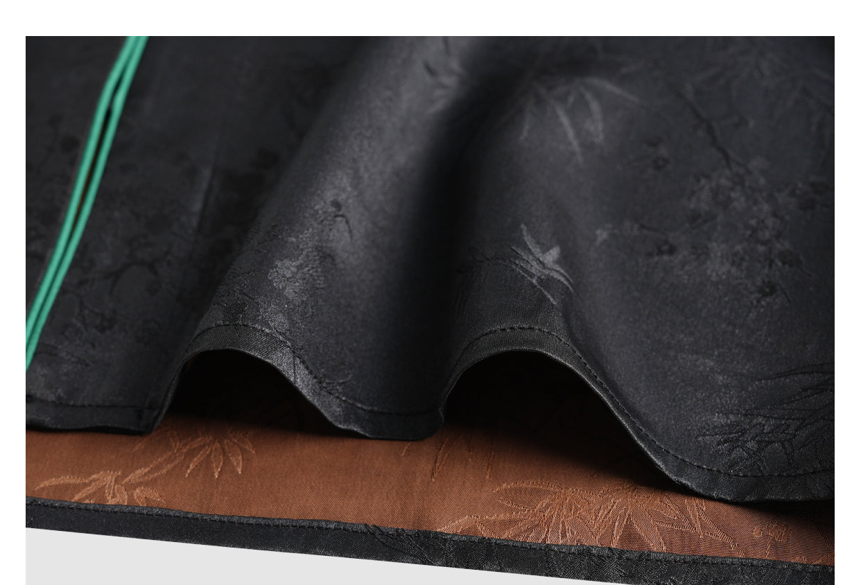 Outerwear，100% Mulberry Silk， Chinese Style Long Sleeve，Soft Guangdong Black Pearl Gambiered Guangdong Gauze xiangyunsha