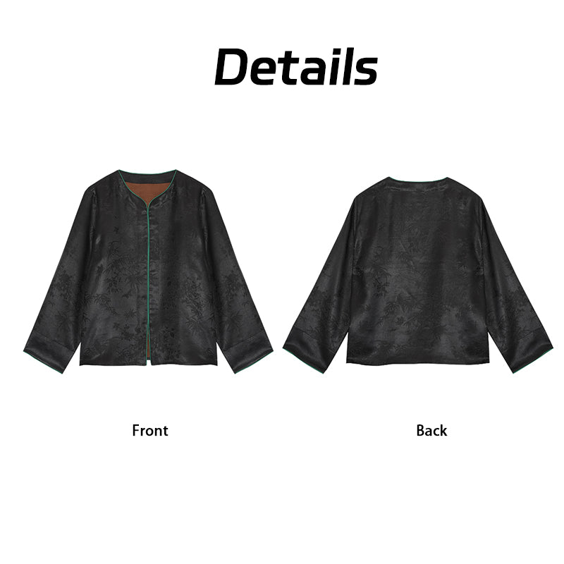 Outerwear，100% Mulberry Silk， Chinese Style Long Sleeve，Soft Guangdong Black Pearl Gambiered Guangdong Gauze xiangyunsha