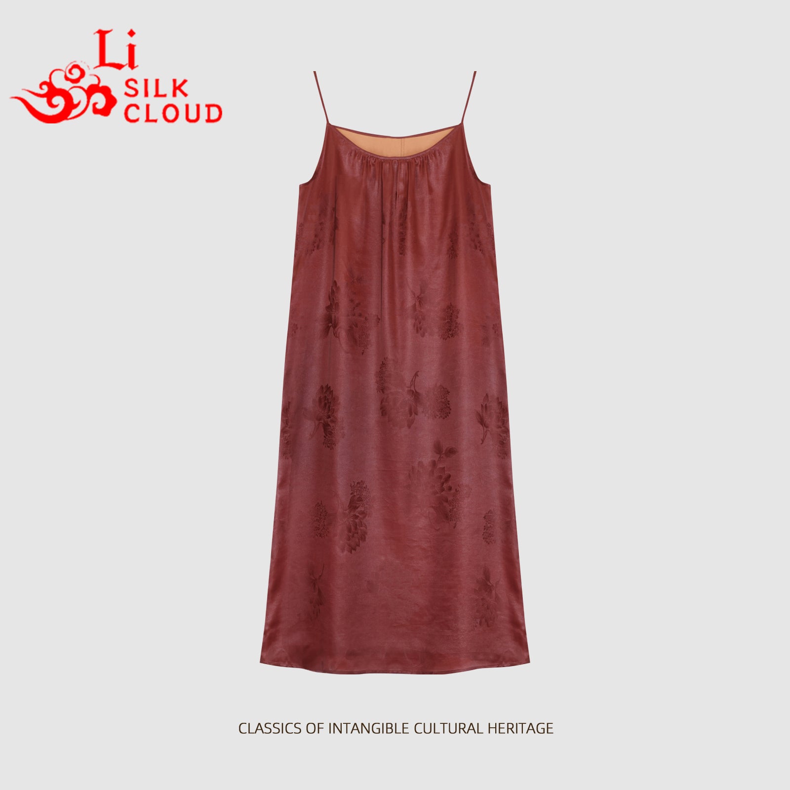 Dress，100% Mulberry Silk, Floral Print, Comfortable Oriental Silk Guangdong Black Pearl Gambiered Guangdong Gauze xiangyunsha