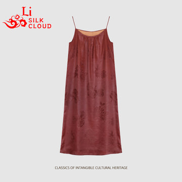 Dress，100% Mulberry Silk, Floral Print, Comfortable Oriental Silk Guangdong Black Pearl Gambiered Guangdong Gauze xiangyunsha
