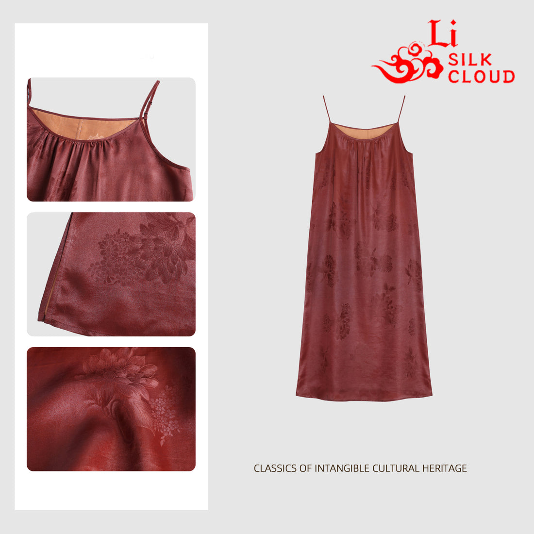 Dress，100% Mulberry Silk, Floral Print, Comfortable Oriental Silk Guangdong Black Pearl Gambiered Guangdong Gauze xiangyunsha