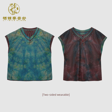 V-Neck Vest - Reversible Double-Sided Wear，100% Mulberry Silk Guangdong Black Pearl Gambiered Guangdong Gauze xiangyunsha