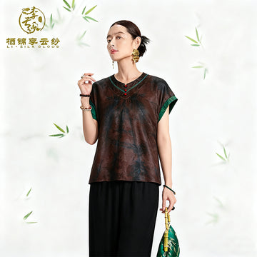 V-Neck Vest - Reversible Double-Sided Wear，100% Mulberry Silk Guangdong Black Pearl Gambiered Guangdong Gauze xiangyunsha