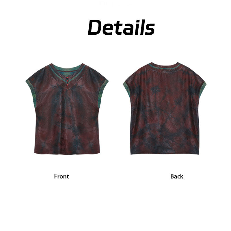 V-Neck Vest - Reversible Double-Sided Wear，100% Mulberry Silk Guangdong Black Pearl Gambiered Guangdong Gauze xiangyunsha