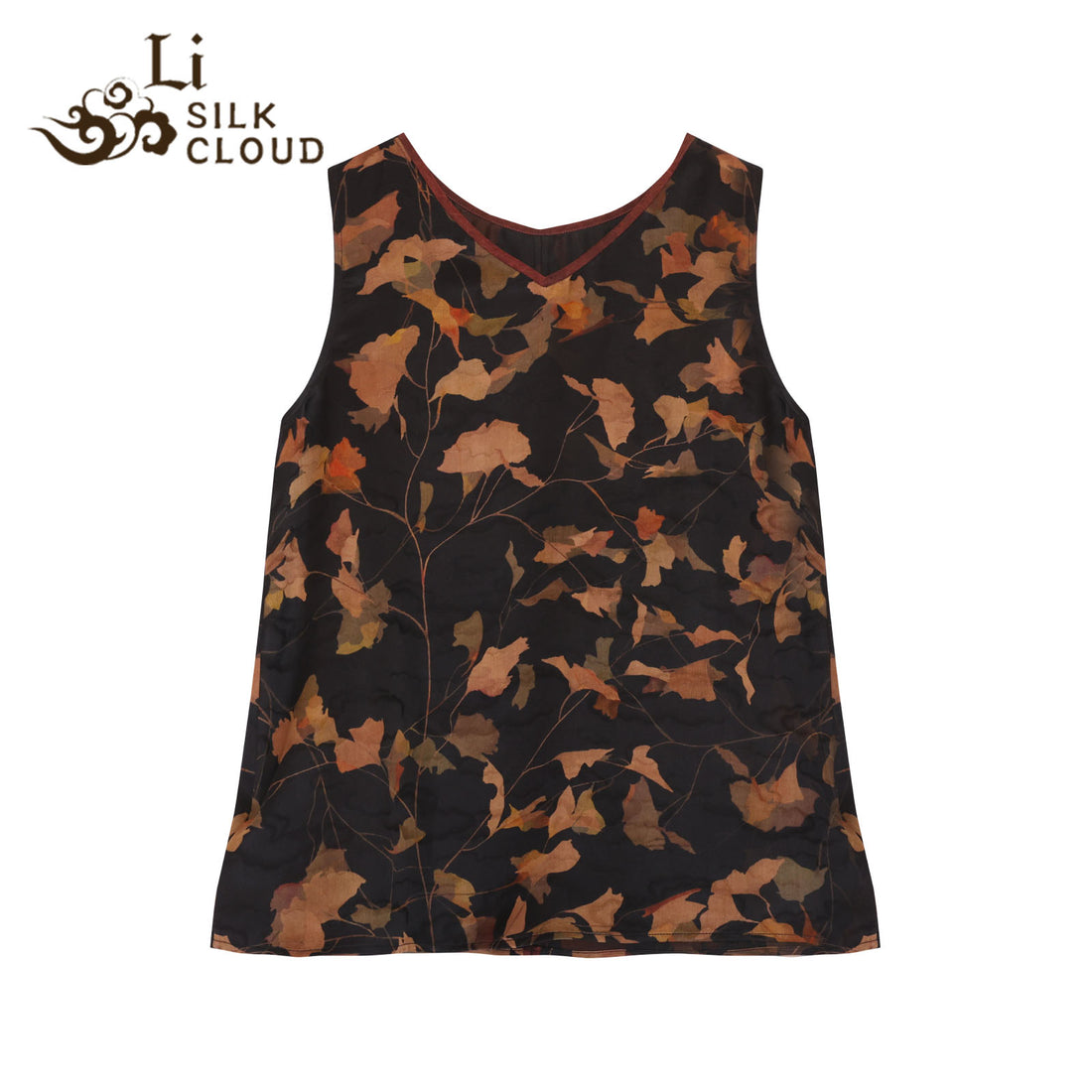 V-Neck Camisole Top - Elegant Oriental Sleeveless Blouse Guangdong Black Pearl Gambiered Guangdong Gauze xiangyunsha