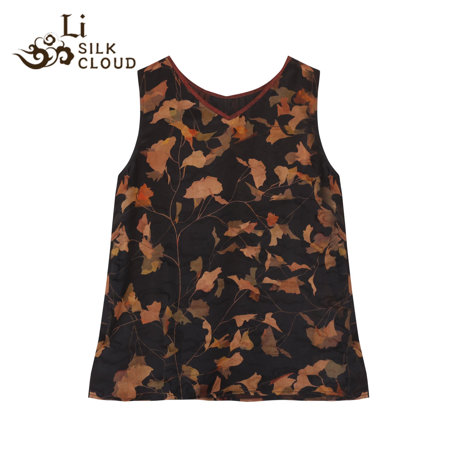 V-Neck Camisole Top - Elegant Oriental Sleeveless Blouse Guangdong Black Pearl Gambiered Guangdong Gauze xiangyunsha