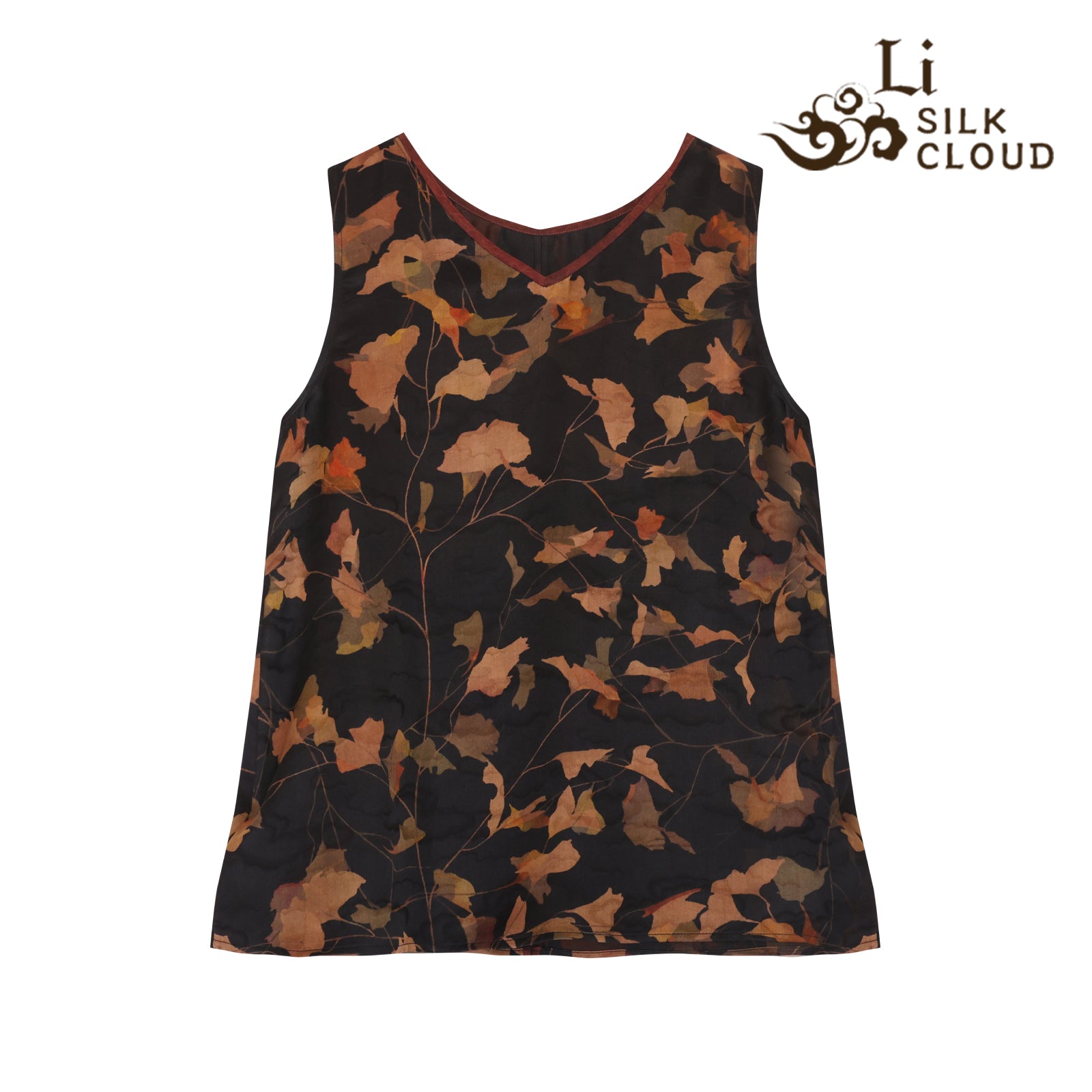 V-Neck Camisole Top - Elegant Oriental Sleeveless Blouse Guangdong Black Pearl Gambiered Guangdong Gauze xiangyunsha