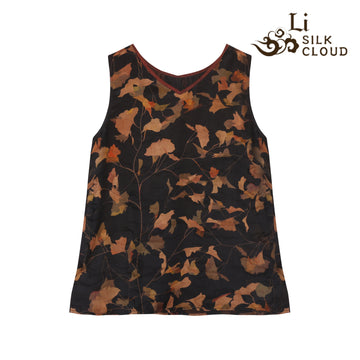 V-Neck Camisole Top - Elegant Oriental Sleeveless Blouse Guangdong Black Pearl Gambiered Guangdong Gauze xiangyunsha