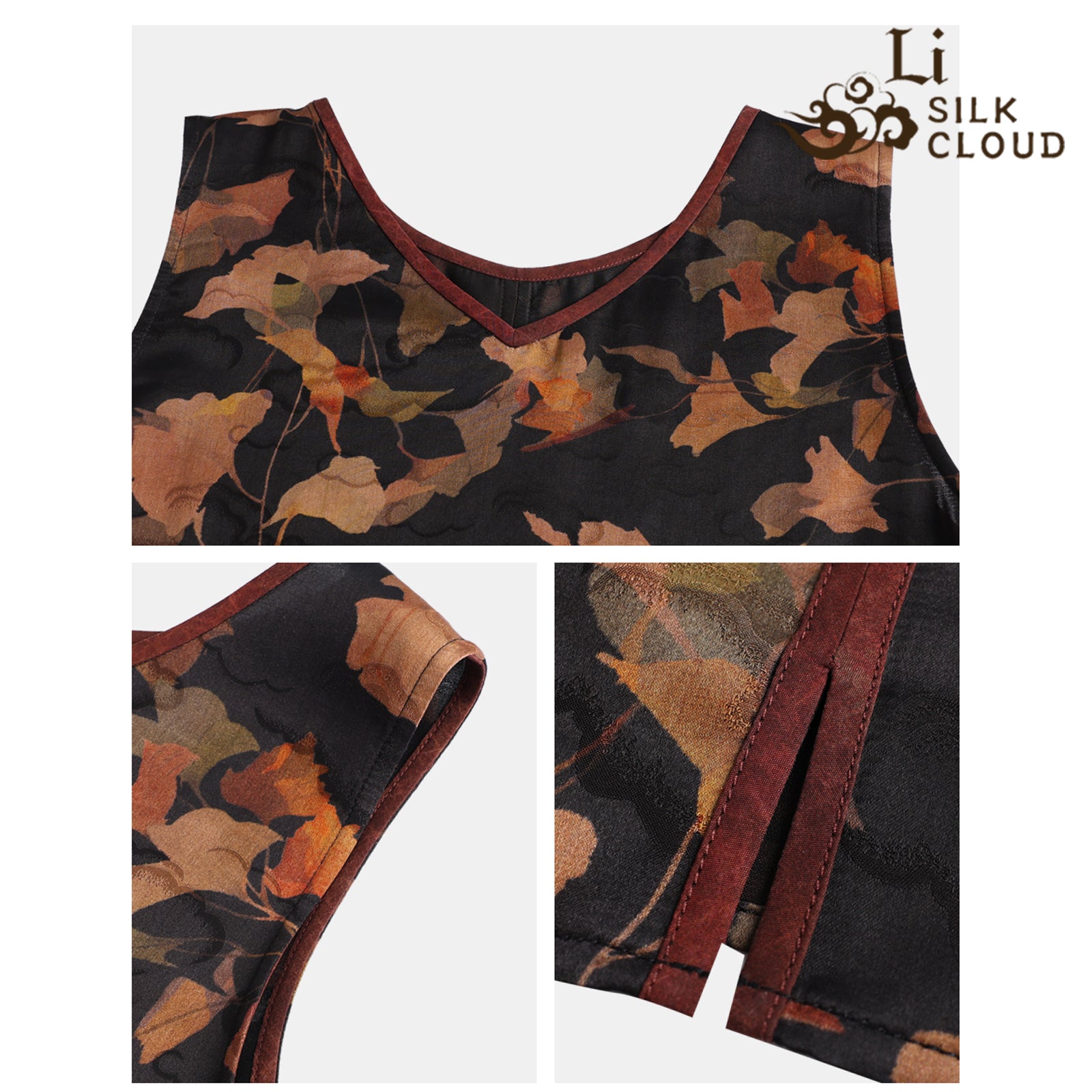 V-Neck Camisole Top - Elegant Oriental Sleeveless Blouse Guangdong Black Pearl Gambiered Guangdong Gauze xiangyunsha