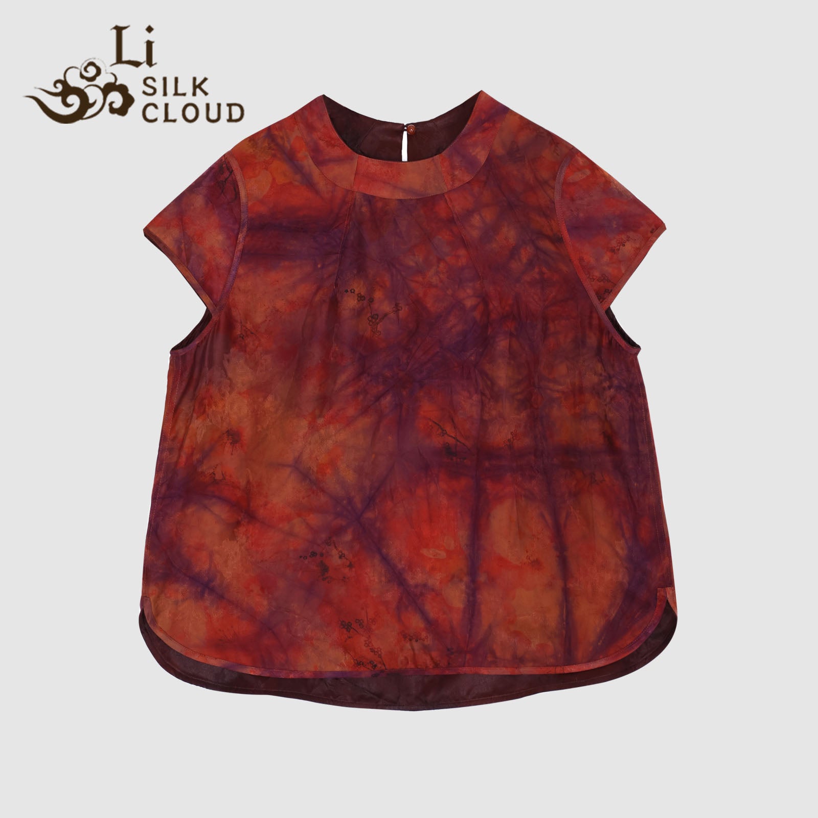 Short-Sleeve Top - Elegant Oriental Silk Blouse, Comfortable Daily Guangdong Black Pearl Gambiered Guangdong Gauze xiangyunsha