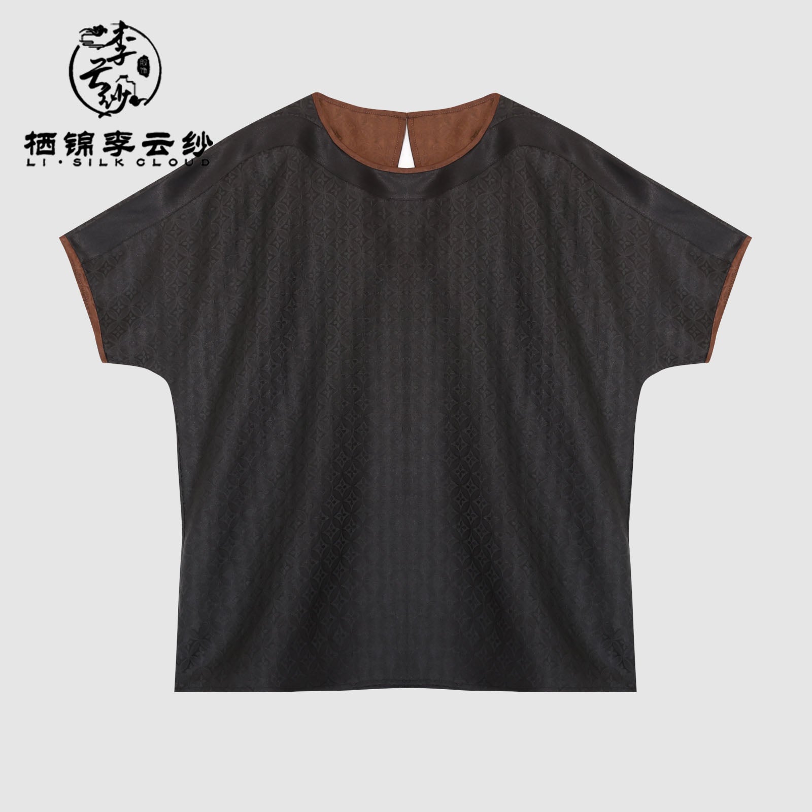 Xiangyunsha casual Top | Silent Black Micro-silhouette tailoring Guangdong Black Pearl Gambiered Guangdong Gauze xiangyunsha