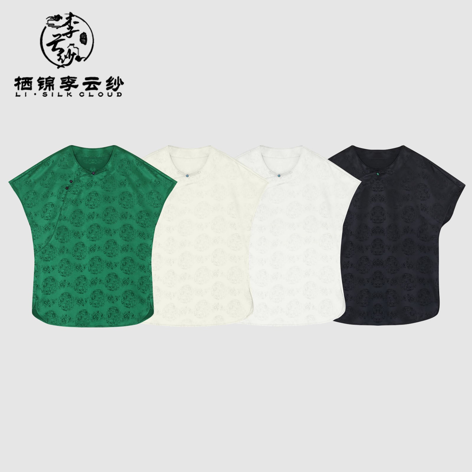 Short Sleeve Blouse Comfortable Breathable, Oriental Style Top Guangdong Black Pearl Gambiered Guangdong Gauze xiangyunsha